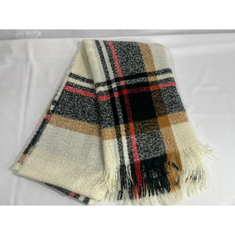Abercrombie Plaid Poncho Womens Woven Fringe Cozy Boho‎ Cottagecore Wrap